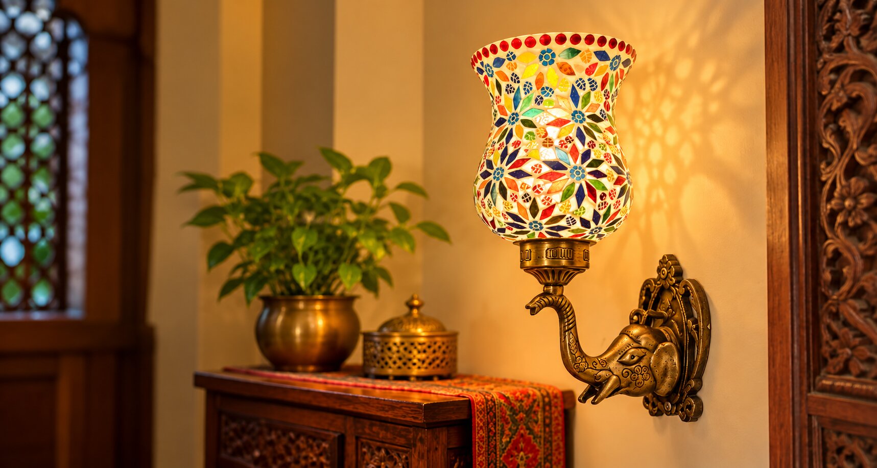 Indian handcrafted decor displayed in an artisan workshop